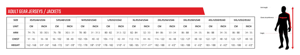 Veľkostná tabuľka Jersey Moto 5.5 UltraWeld